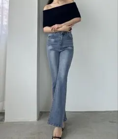 louere ストレッチフレアデニム　ライトブルー