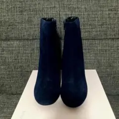 ネイビー スエード ショートブーツ