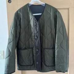 キルティングジャケット カーキ ノーカラー