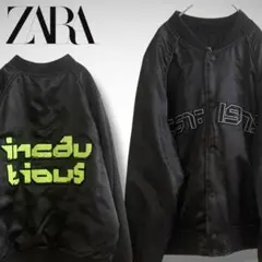 【美品】ZARA ザラ　両面ロゴ　ボンバージャケット　MA-1　ブラック