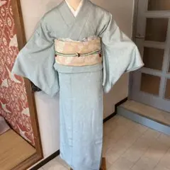 単付け下げ、スワトウ刺繍、薄グリーンブルー色 - メルカリ