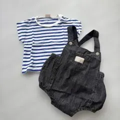 petit main ストライプ Tシャツ オーバーオール セット 80 夏服