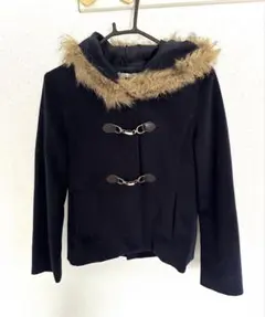 ネイビー ダッフルコート ファー付き