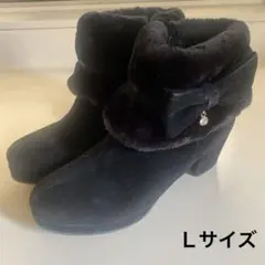 値下げ！お買得！ファー付きリボンデザイン ブラック ショートブーツ
