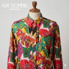 希少 80s 90s EVA DONNA ヴィンテージ 総柄ブラウス 昭和レトロ