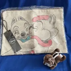 ディズニー　チップとデール フラットポーチ　チップ&クラリス　マスコット