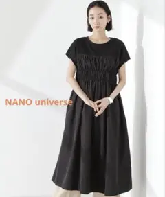NANO universe◆フロントシャーリングドッキングワンピース◆ブラックF