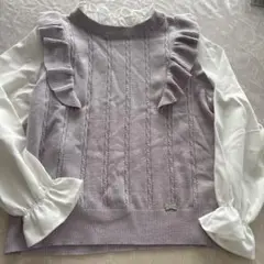 mezzo piano junior薄紫 フリル付き長袖カットソー