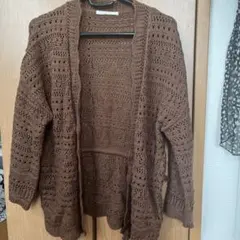 レトロガール　透かし編みカーディガン　ブラウン