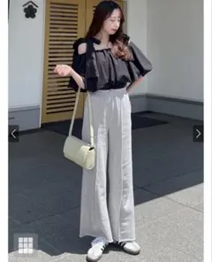 GRL センターピンタックスウェットセミフレアパンツ ライトグレー M