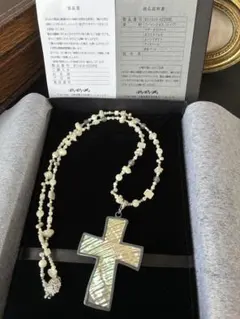 DiViDi あこや真珠 淡水真珠 天然石 クロスネックレス SILVER刻印 