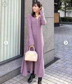 COCO DEAL ポケットデザインフレアリブニットワンピース