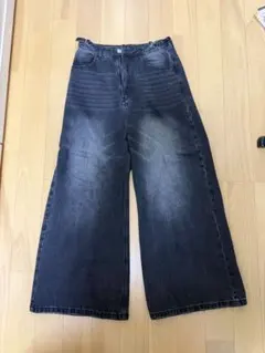 MASONPRINCE サイドベルト ワイドフレアデニムパンツ ライトブルーxs