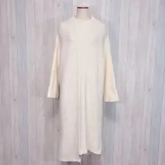 【KBF】長袖 ロングニットワンピース ハイネック 毛混 きれいめ無地 フリー