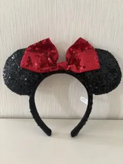 ミッキー耳カチューシャ 黒と赤のスパンコール