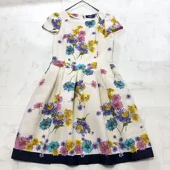 【美品】M’S GRACY 半袖ワンピース フレア 花柄 パフスリーブ 42のサムネイル