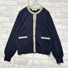 エニィスィス カーディガン M ネイビー 金ボタン 羽織り バイカラー 上品のサムネイル