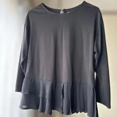 アシンメトリー ぺプラム黒長袖トップスのサムネイル