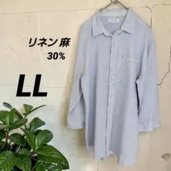 リネン 麻 30% シャツ LL (XL) 七分袖 水色 花柄 CLOSSHIのサムネイル