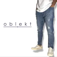 oblekt｜スウェットデニムダメージリペアイージージョガーパンツMオブレクト