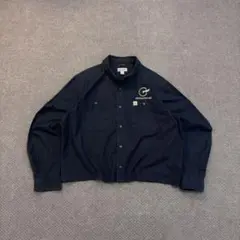 む*肉様 00s カーハート　長袖ワークシャツ　短丈　長袖シャツ　ネイビー