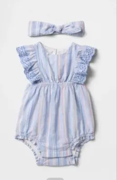 Baby GAPストライプロンパースとヘアバンドセット