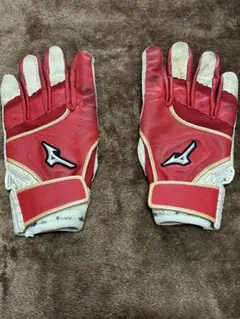Mizuno バッティング用手袋 レッド　中古