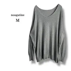 美品【nougatine】薄手Vネックコットンニット　ドロップショルダー　綿　Mのサムネイル