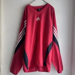 adidas ナイロンプルオーバー 赤 XL相当 万国旗タグ ビッグサイズ