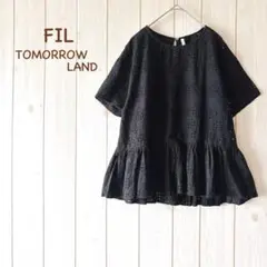 【美品】＊fil TOMORROW LAND＊ レースブラウス 綿 Ｆサイズ 黒のサムネイル