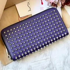 極美品✨ルブタン 長財布 パネトーネ スタッズ オールレザー シボ革 パープル