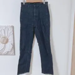 ページボーイ　ハイウエスト　ストレート　デニム　フリンジ裾　ダークブルー　S