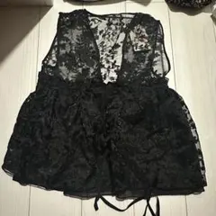 しまむら　花柄シアーベスト　ブラック Mのサムネイル