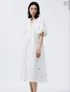 刺繍パフスリーブワンピース　h&m タグあり