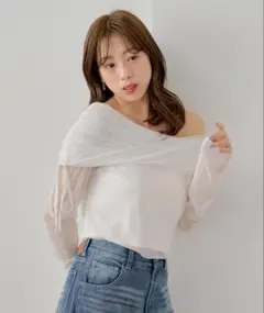 Chico チュールオフショルトップス