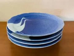 有田焼 深川製磁 吹墨鶴 銘々皿・小皿 青い鶴の絵柄 4枚セット