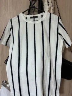 nanobase メンズ ホワイト ボーダー ストライプ Tシャツ