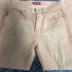 新品未使用 (+)PEOPLE デニム クロップドパンツ ベージュ ムラ染め33 