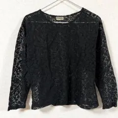 POLKADOT by BOA ブラックレース長袖トップスＬ ブラウス、シャツ
