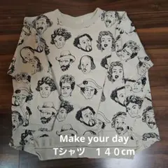 Make your day 偉い人総柄長袖Tシャツ