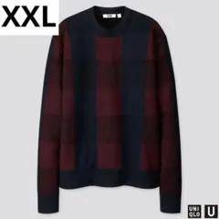 ユニクロ U チェッククルーネックセーター ワイン