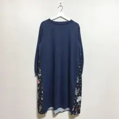 【iS ScoLar】 イズスカラー (M) 新品 花柄ワンピース 裏起毛 紺