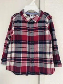 プチバトー　チェックの長袖シャツ　24m/86cm