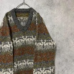 90s vintage 総柄ニット　セーター　ウール　メンズ　古着　個性派　B4