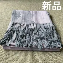 【新品未使用】大判ストール・ショール　マフラー　フリンジ付き　ピンク・シルバー