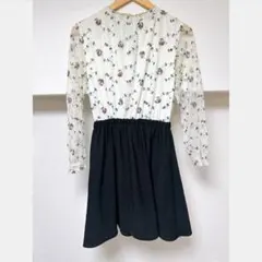花柄レースワンピース ウエストゴム Y2K 上品 裏地付き 着痩せのサムネイル