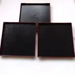 角盆 16㎝角 3枚セット 縁朱