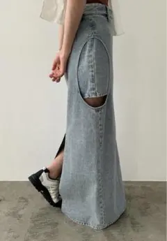 CLANE サークルカットデニムスカート BLUE