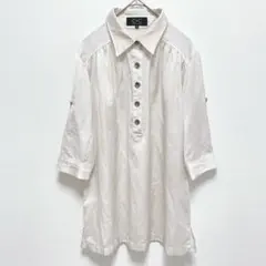 クードシャンス|七分袖 チュニックシャツ【M】メタルボタン ロールアップ とろみ