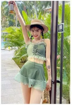 ビキニ水着 レディース フリル 可愛い 水着 韓国 2点セット体型カバー 韓国